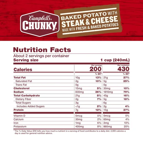 Vista 2 de Campbell's Chunky Sopa de papa al horno con bistec y queso, lata de 18.8 onzas