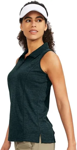 Vista 2 de Viodia Camiseta de golf sin mangas para mujer, con cremallera, de secado rápido, camisetas polo para mujer, ropa de golf