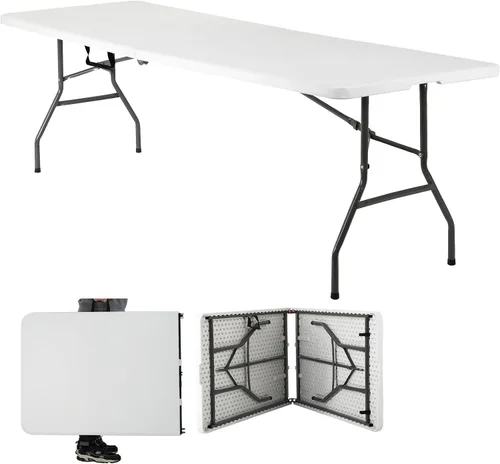 Vista 8 de Dkeli Mesa plegable de 4/6 pies para interiores y exteriores, mesa de plástico resistente, portátil, plegable, para camping, comedor, mesa de Negro