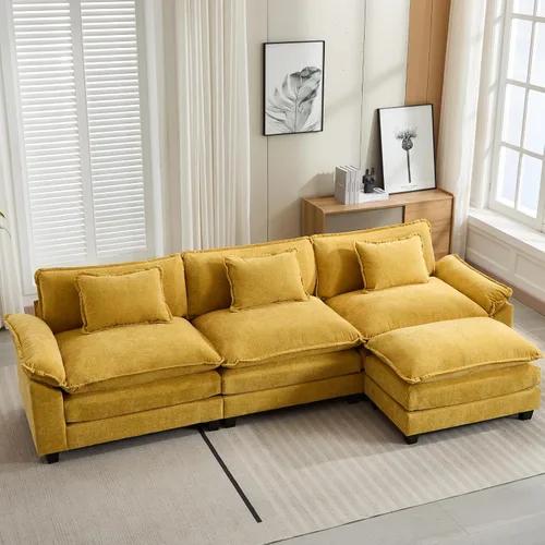 Vista 8 de Oprisen Sofá Seccional Modular, Cómodo Cloud Couch Sofá Seccional, Sofá Cama de Chenilla con Asiento Profundo con Almohadas Decorativas para Sala