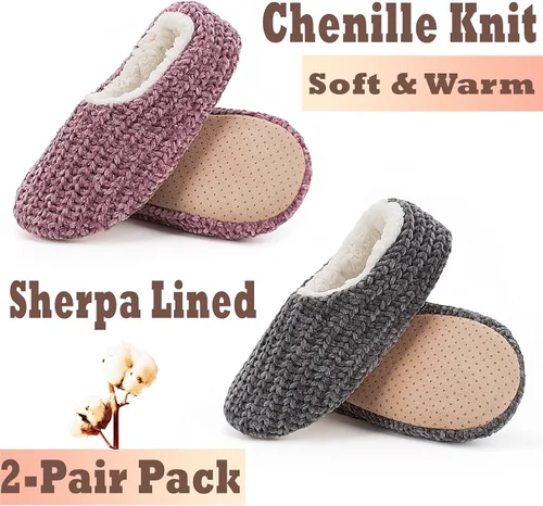 Vista 2 de Cozylook Juego de 2 pares de calcetines de suela suave para mujer con pinzas, gruesos y cálidos con forro de sherpa, de punto trenzado