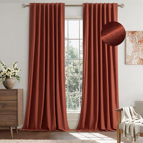 Vista 13 de EMEMA - Cortinas opacas de lino color beige, 72 pulgadas de largo, 2 paneles para dormitorio o sala de estar, con aislamiento térmico, 100%