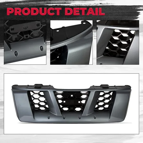 Vista 3 de HECASA Parrilla delantera compatible con 2005-2008 Nissan Xterra Off-Road S SE 62310ZS20A, 62310EA000, NI1200220 Parrilla superior brillante gris