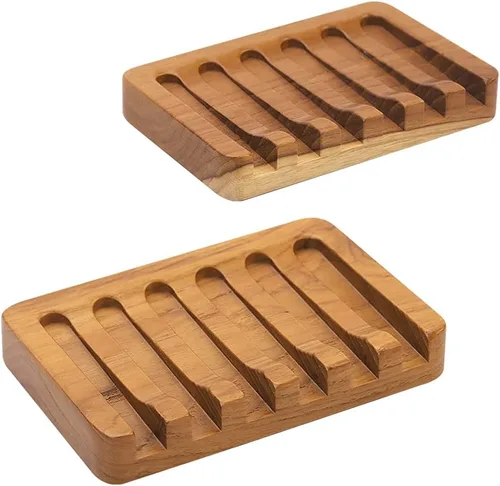 Vista 9 de Jabonera HTB con diseño de cascada inclinada, soporte para jabón en barra de madera de teca Soap Saver Keep Soap Bar Dry,Extend Soap Life,Non-slip