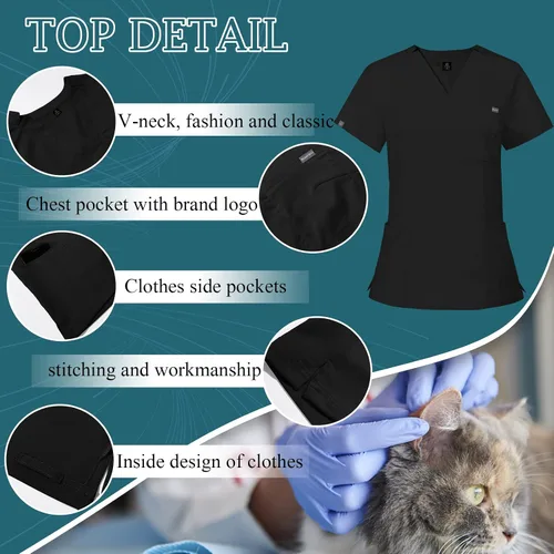 Vista 3 de VIAOLI Conjunto de ropa quirúrgica para mujer, conjunto de camiseta médica y pantalón deportivo, ropa de trabajo, clínico moderno, traje atlético