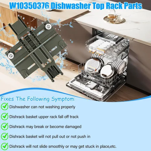 Vista 6 de Piezas de ajustador de estante superior para lavavajillas W10350376 para Whirlpool Kenmore W10195840 KUDS30IXSS4 Parte superior del estante