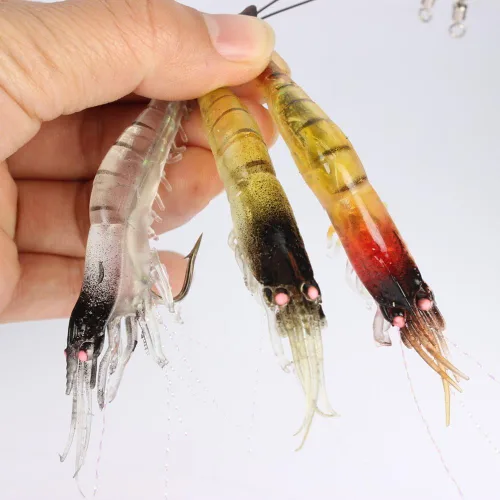 Vista 3 de Goture Soft Shrimp Lures Fishing Saltwater Luminous Shrimp Bait Set Fishing Lures with Sharp Hooks for Freshwater Saltwater Trout Bass Salmon