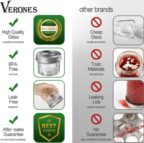 Vista 4 de VERONES Paquete de 25 mini tarros Mason de 4 onzas con tapas regulares