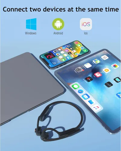 Vista 5 de MONODEAL Auriculares de conducción ósea con micrófono, auriculares de oído abierto, inalámbricos, Bluetooth 5.1/función de silencio/capacidad