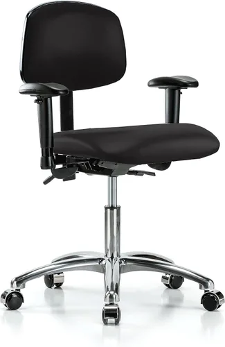 Vista 86 de PERCH - Silla giratoria con ruedas para alfombra o linóleo, cromado, Textil, Tela negra