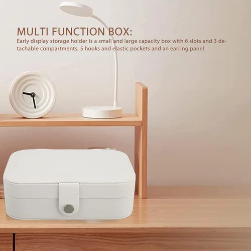 Vista 3 de Wnvivi Caja organizadora portátil de collares, caja de almacenamiento de joyería, caja de joyería de viaje, organizador de aretes para mujer, Cuero
