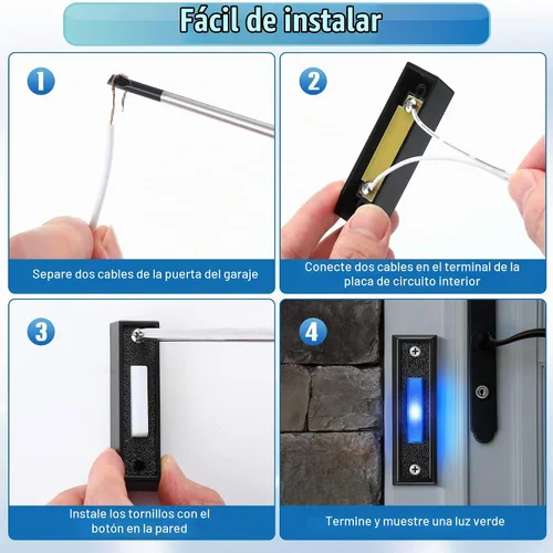 Vista 4 de 1 botón de timbre iluminado con cable, interruptor LED azul, negro, luz azul