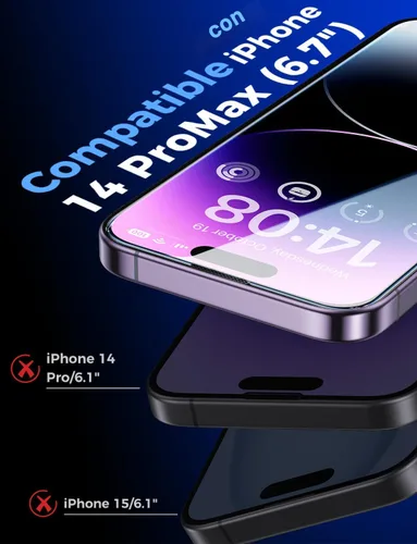 Vista 2 de MAGIC JOHN Paquete de 2 protectores de pantalla de vidrio templado para iPhone 14 Pro Max de 6.7 pulgadas, instalación con eliminación automática