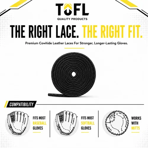 Vista 6 de TOFL 72" Baseball Glove Lace Strips - Flat Shaped Cowhide Leather Lacing for Gloves, Mitts & DIY Repair