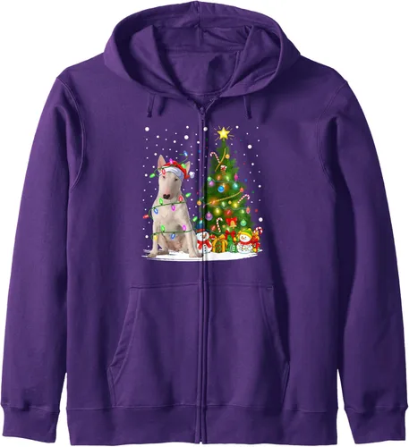 Vista 8 de Lighting Xmas Tree Santa Bull Terrier Dog Christmas Zip Hoodie