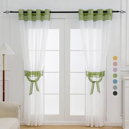Vista 24 de L.Z.E - Cortinas transparentes blancas y negras de 63 pulgadas de largo, 2 paneles para sala de estar, cortinas elegantes y modernas transparentes