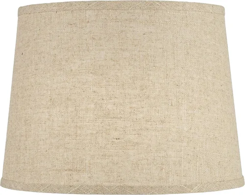 Vista 3 de Juego de 2 pantallas de lámpara de tambor de tapa dura (premontada), lino de arpillera mediana de 11 pulgadas superior x 13 pulgadas inferior x 9.5
