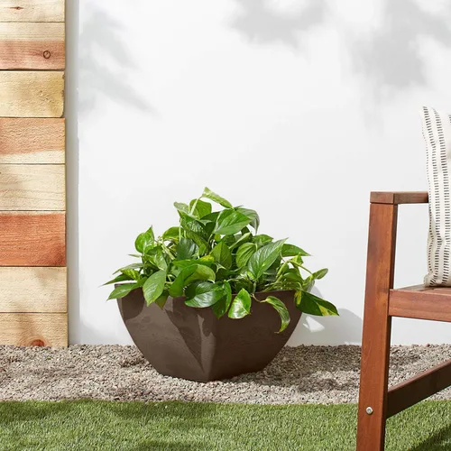 Vista 5 de PSW Pot Collection Maceta cuadrada compuesta de plástico, piedra y madera, de 12 x 6 pulgadas, sin orificio de drenaje (perforable), moderna maceta