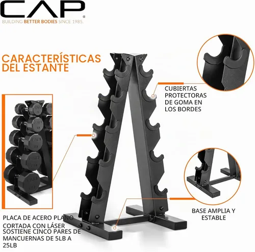 Vista 4 de CAP Barbell Juego de mancuernas hexagonales recubiertas de 150 libras con estante vertical Múltiples opciones