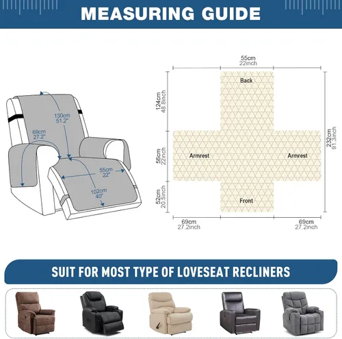Vista 6 de TAOCOCO Funda para Sillón Reclinable 100% Impermeable - Funda para Sillón Reclinable con Gránulos Antideslizantes, Fundas para Sillas Reclinables