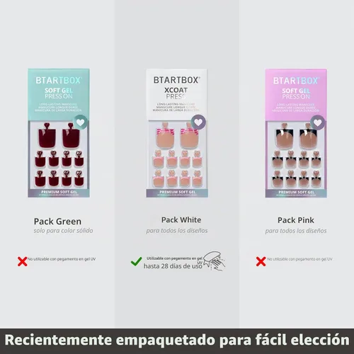 Vista 4 de BTArtbox - Uñas postizas para los dedos del pie, puntas francesas blancas cortas, uña postiza cuadrada para mujeres, uña postiza ligera con A-Gracia