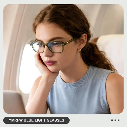 Vista 2 de Rectangle Blue Light Blocking Glasses for Women Retro Slim Square Glasses Computer TV Eyeglasses Anti Eyestrain Verde oliva