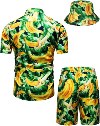 Vista 77 de TUNEVUSE Conjunto de camisas y pantalones cortos hawaianos para hombre, 2 piezas, trajes de playa con estampado de flores, traje tropical de verano