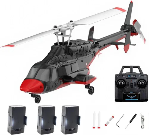 Vista 3 de Modelo de helicóptero RC, A61 escala 1/53 Air-Wolf 2.4G 4CH avión RC de un solo rotor con retención de altitud de flujo óptico