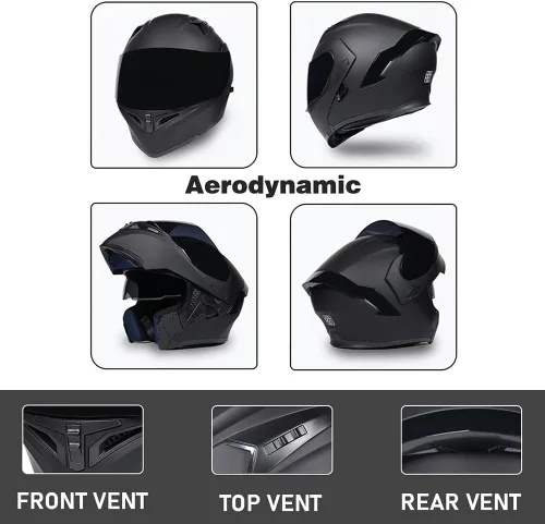 Vista 4 de Cascos modulares de motocicleta con Bluetooth, aprobados por DOT, casco de motocicleta de cara completa abatible con doble visera, con altavoces