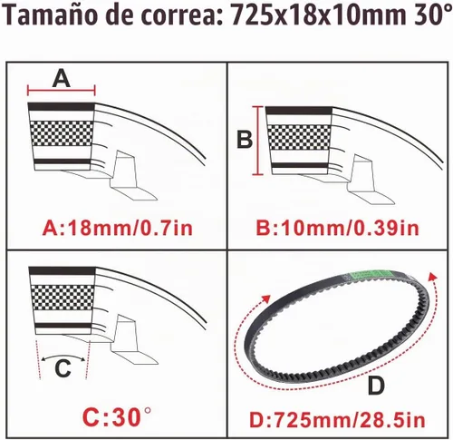 Vista 5 de 3 correas de transmisión Go Kart 725, repuesto de embrague de correa de transmisión para Hammerhead 80T TrailMaster Mid XRX Mud Head Go Kart 6.5HP