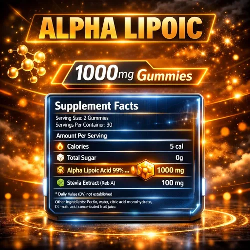 Vista 3 de VAITE Gomitas de ácido alfa lipoico de 1000 mg, suplemento ALA para apoyo cerebral y nervioso, antioxidante, energía, sin OMG, veganas, sin gluten