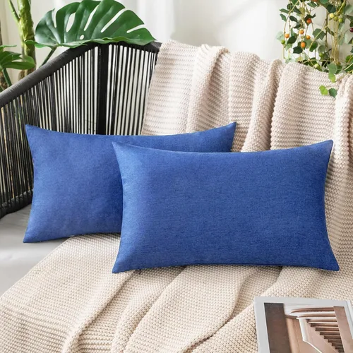 Vista 33 de MIULEE - Paquete de 2 fundas de almohada decorativas para exteriores, impermeables, sólidas, de imitación de lino, para jardín, casa de campo, Azul
