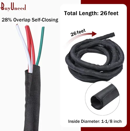 Vista 2 de Tubo de alambre trenzado autoenvolvente de automóvil de 1-1/8 pulgadas, 26 pies, ligero, flexible y de repuesto para telar de cableado de arnés