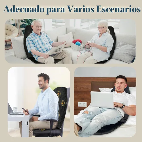 Vista 7 de Masajeador de espalda con calor, 5 modos de vibración y 2 niveles de calor, almohadilla de masaje para silla, cojín de masaje eléctrico