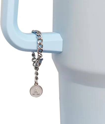Vista 5 de Stanley Cup 3 piezas de 30 y 40 onzas, 0.394 in de silicona con diseño de flores, tapa protectora con 2 piezas de dije de letra inicial