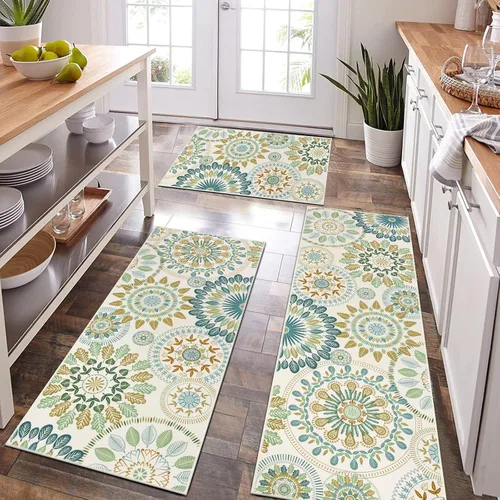 Vista 10 de Bsmathom Conjunto de Alfombras de Cocina Boho 3 Piezas, Alfombra de Cocina Antideslizante de Estilo Granja, Alfombras de Cocina Lavables