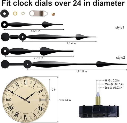 Vista 2 de EMOON Kit de mecanismo de movimiento de reloj con 2 manecillas de espada larga, kit de motor de reloj de cuarzo para reloj de reparación Negro