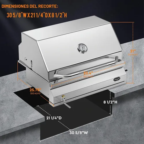 Vista 2 de Hygrill - Parrilla de carbón integrada de acero inoxidable de 32 pulgadas