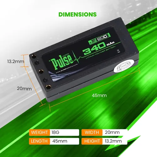 Vista 6 de Helidirect Pulse 340mah 2S 7.6V 60C LiHV Hardcase Batería utilizada para Mini Z, XBility 1, Drift, Micro B, Micro, Hobbyplus 1/24 Racing & Drift