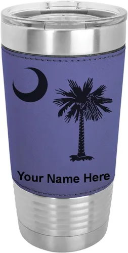 Vista 21 de LaserGram 20oz Vacuum Insulated Tumbler Mug, Flag of South Carolina, Personalized Engraving Included (Faux Leather, Baseball Style)