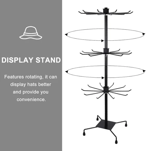 Vista 8 de DOITOOL Soporte de exhibición giratorio para sombreros, organizador de almacenamiento de sombreros de metal de 3 niveles para sombreros, accesorios