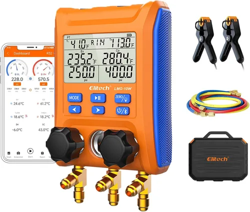 Vista 10 de Elitech Válvula de 2 vías de manómetro digital con abrazaderas de termómetro para sistemas HVAC, LMG-10