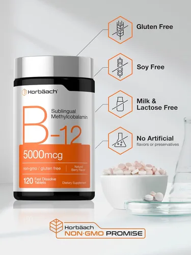 Vista 8 de Horbäach Vitamina B12 5000 mcg 120 tabletas de disolución rápida