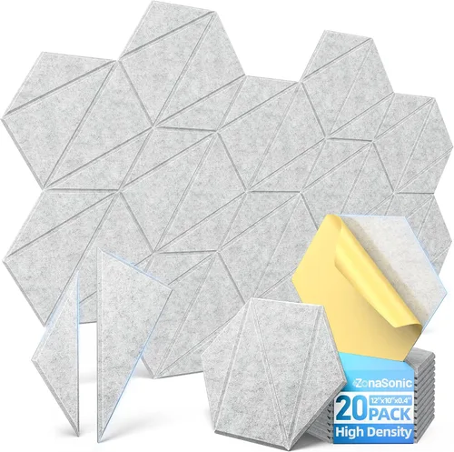 Vista 21 de Paquete de 12 paneles acústicos hexagonales con autoadhesivos, paneles de espuma a prueba de sonido de 12 x 10 x 0.4 pulgadas para paredes, paneles