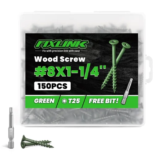 Vista 18 de Tornillos de madera de 1 pulgada, tornillos de cubierta FIXLINK #8 x 1, 150 piezas, con revestimiento epoxi, T25 Star Bit con revestimiento