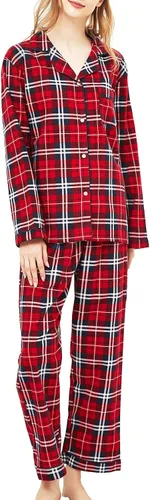 Vista 12 de CHUNG Conjunto de pijama de franela para mujer, tops con botones de algodón cepillado, pantalones S-XL, ropa de dormir, ropa de descanso, acogedora