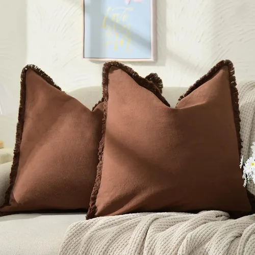 Vista 23 de ZWJD Juego de 2 fundas de almohada de 16 x 16 pulgadas, color beige, con flecos, de algodón, decorativas, cuadradas, para sofá, cama, sala de estar