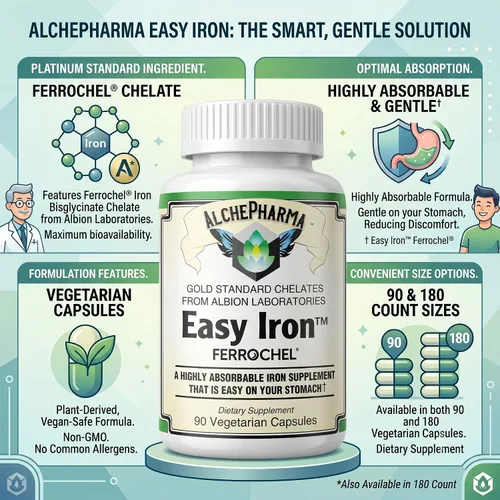 Vista 3 de Easy Iron (patentado Ferrochel®, bisglicinato de hierro) - 180 Cápsulas Vegetarianas Patented Ferrochel®, Iron Bisglycinate