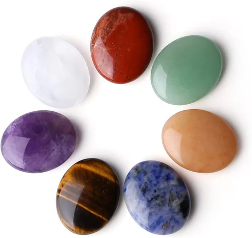 Vista 7 de ZHIYUXI Juego de 10 cristales y piedras curativas, piedras preciosas de preocupación para la ansiedad, ovalada, palmera pulgar, amatista, cuarzo