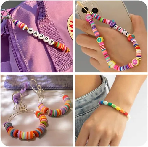 Vista 6 de Cheriswelry Kit de fabricación de pulseras de bricolaje con 7280 piezas de 30 colores de 0.236 in de disco plano redondo de arcilla polimérica